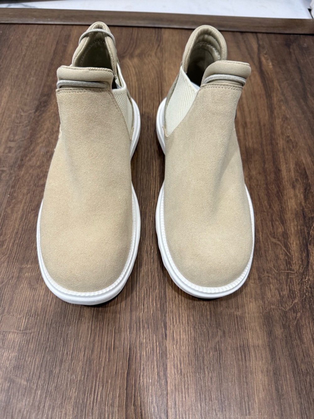 Women’s Hey Dude Beige Suede Slip-On Booties with White Sole